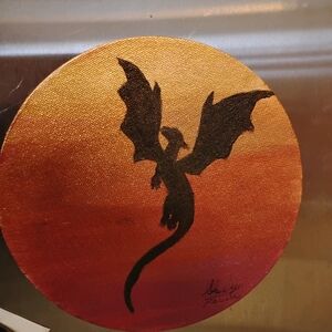 Dragon Silhouette Art on Round Canvas